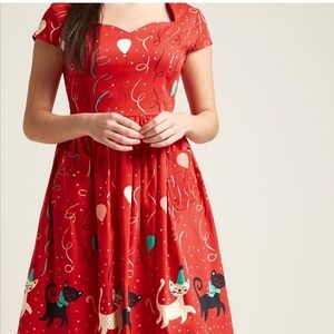 Banned Apparel and Modcloth, Red, Cat Party Dress, Size 2X